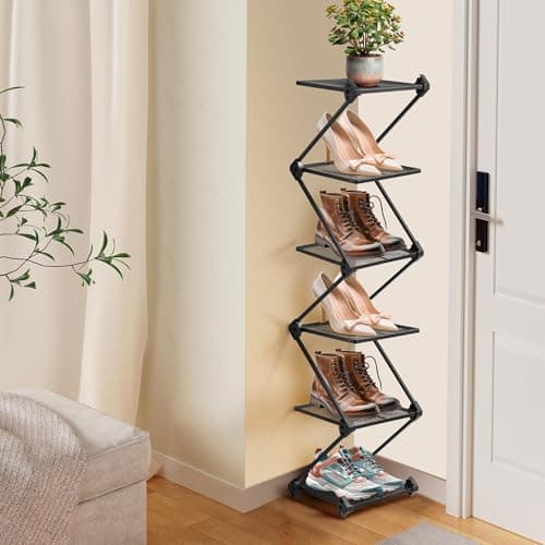 3-Tier Metal Foldable Shoe Organizer - Space Saving & Sturdy, Black