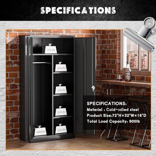 Black Greenvelly Metal Storage Wardrobe Cabinett with Doors, Hanging Rod, 72" Steel Closet for Home Office School