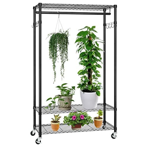 Finnhomy Heavy Duty 3-Tier Metal Clothes Rack with Lockable Wheels