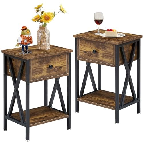Rustic Nightstand with Drawer for Bedroom Storage
