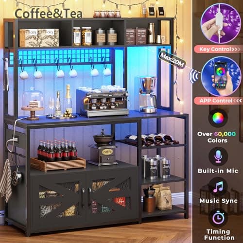 Itaar 47.2 Inch Farmhouse Coffee Bar Cabinet with Storage and Power Outlet