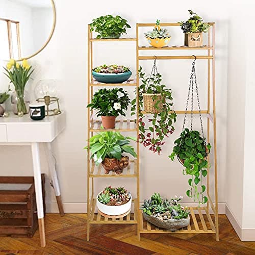 Ufine 7-Tier Bamboo Clothing Rack, Heavy Duty Minimalist Wardrobe Organizer