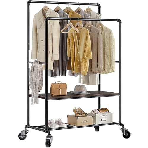 GREENSTELL 39 Inch Sturdy Garment Rack with Double Rods & Shelves (400lb, 62-72 Inch Adjust)