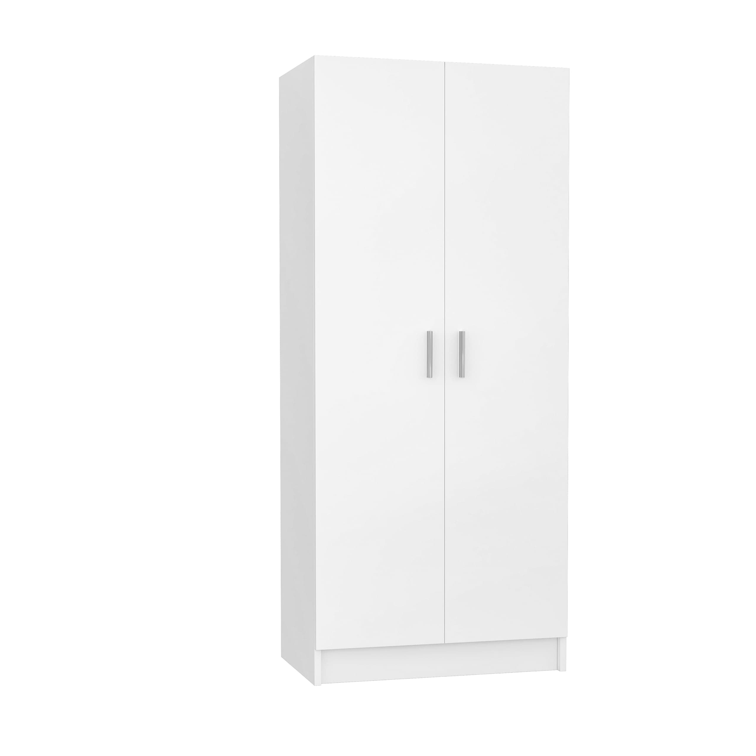 Panana 2 Door Wood Wardrobe with Hanging Rail & Shelves, White Bedroom Armoire