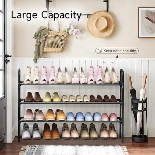 Black Barsone 3-Tier Shoe Organizer for Closet and Entryway