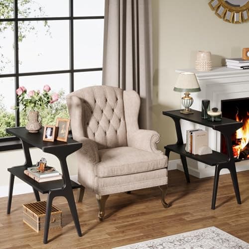 Tribesigns Walnut Narrow End Table with Storage, 2-Tier Living Room Side Table