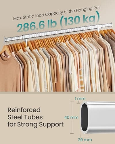 SONGMICS Heavy-Duty Garment Rack with Wheels, 286.6 lb Capacity