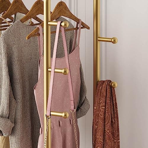 Heavy Duty Gold Metal Clothing Rack with Marble Base for Organizing Clothes, Coats, Bags, Skirts, Shirts