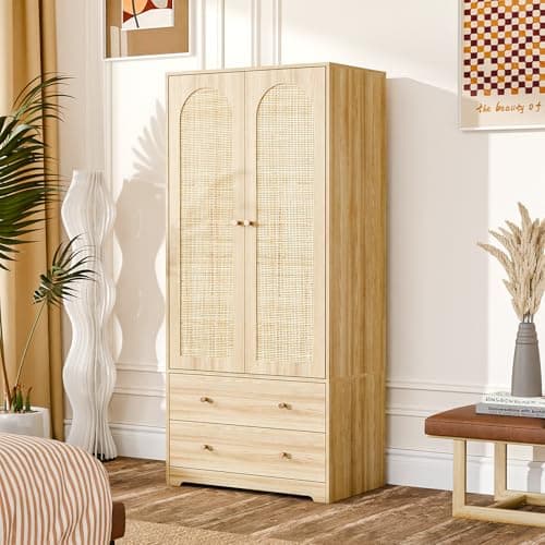 VINGLI Rustic Grey Wide Armoire Wardrobe Closet