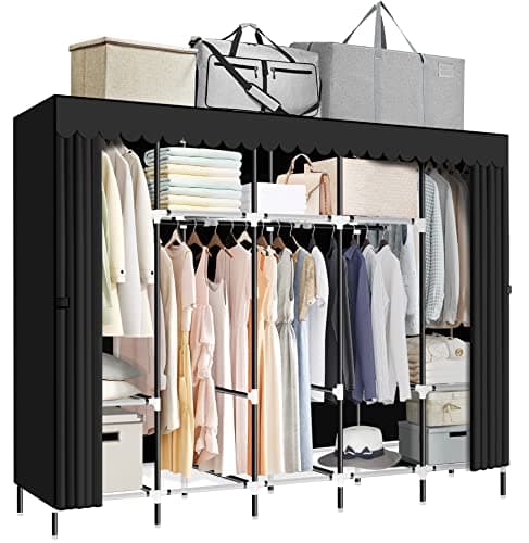 Lokeme 82-Inch Portable Closet with 5 Hanging & 10 Shelves, Sturdy Steel Frame & Easy Assembly, Grey