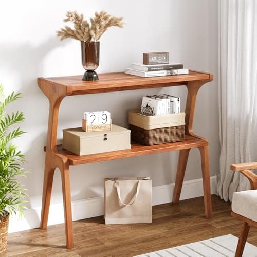 Tribesigns Walnut Narrow End Table with Storage, 2-Tier Living Room Side Table