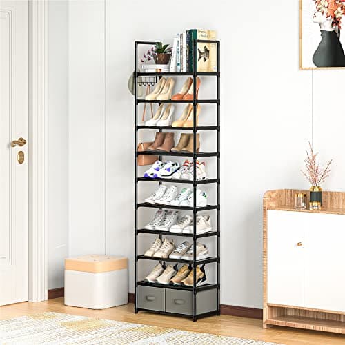 Narrow 10-Tier Shoe Rack, Sturdy Metal Stand, 20-25 Pair Storage for Closet