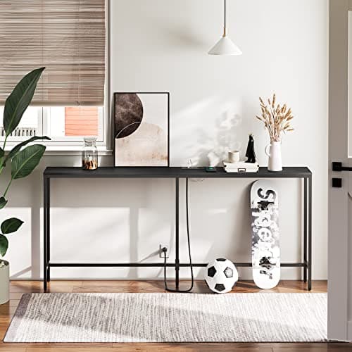 Black Industrial Console Table with USB Ports CTHB18E01