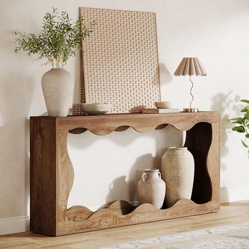 Tribesigns 63 Inches Farmhouse Console Table with Storage, Brown