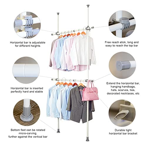 Heavy Duty 2-Tier Double Rod White Clothes Rack - Supports 220 Lbs