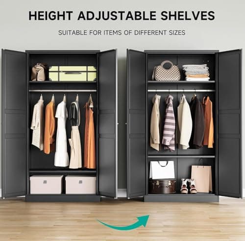 SISESOL Black Metal Wardrobe Closet with Adjustable Shelves