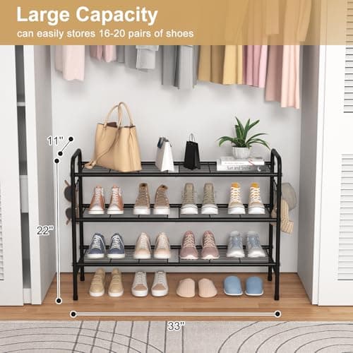 Sturdy 3-Tier Black Metal Shoe Organizer for Front Door, Closet, Garage, Dorm