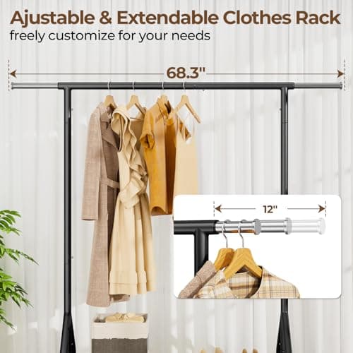 Durable Clothes Rack for Hanging Clothes, 450lb Load Capacity, Black