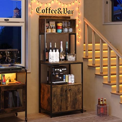 Furniouse Rustic Brown 5-Tier Kitchen Bakers Rack with Power Outlet