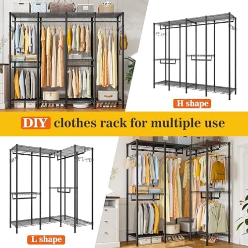 Raybee Heavy Duty Clothing Rack 910LBS, 75" H x 75" W, Black