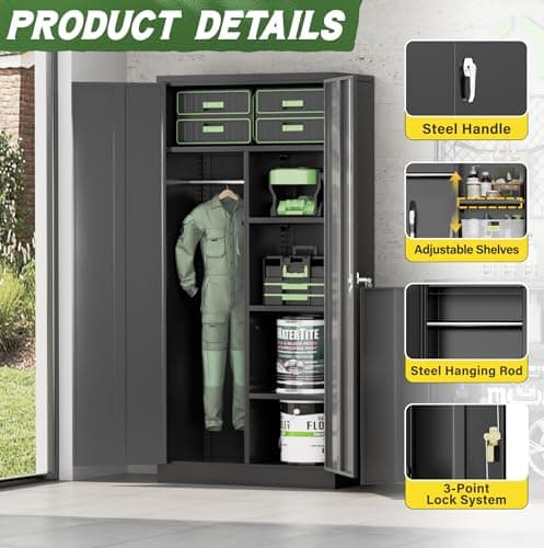 Greenvelly Black Metal Wardrobe Closet with Doors & Shelves
