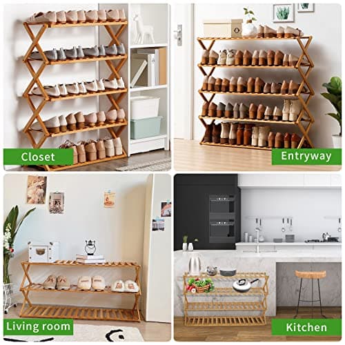 Bamboo Shoe Rack 4 Tier, Free Standing Closet Organizer for Bedroom Entryway