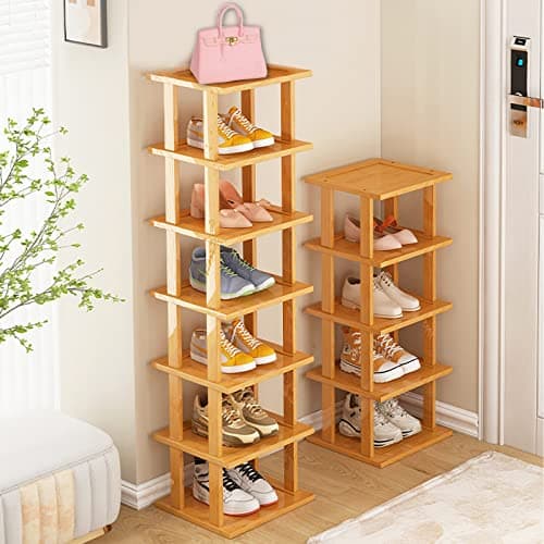 Bamboo Tall Narrow Shoe Rack for Small Spaces - Closet, Entryway, and More
