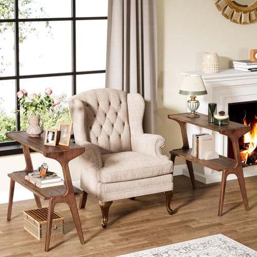 Tribesigns Walnut Narrow End Table with Storage, 2-Tier Living Room Side Table