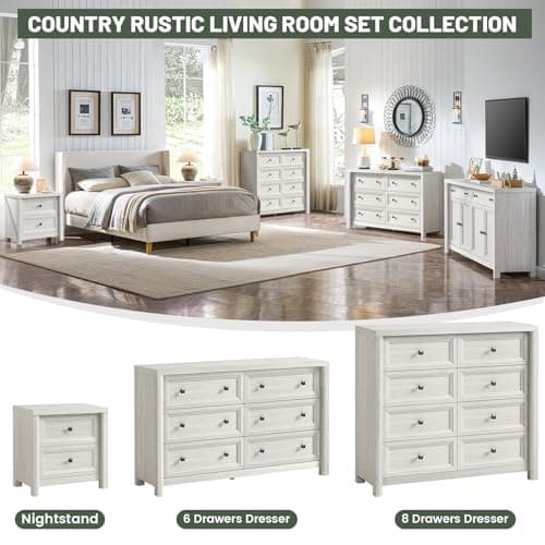 Farmhouse White Night Stands Set of 2, 2 Drawer Storage, Large Rustic Wood Bedside Tables