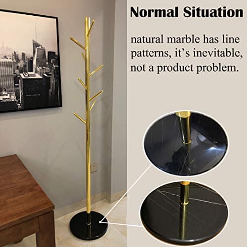 Jolitac Golden Satin Steel Coat Rack with Marble Base & Hooks