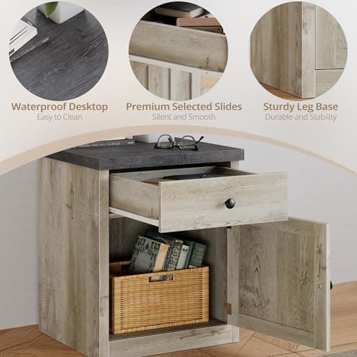 LIKIMIO Rustic White Wood End Table with Storage for Bedroom