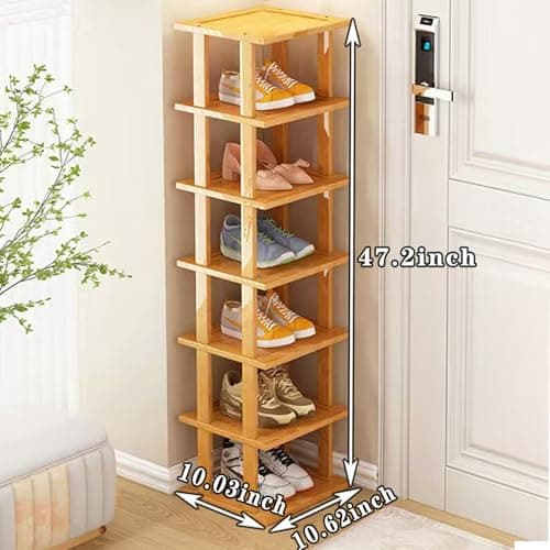 Bamboo Tall Narrow Shoe Rack for Small Spaces - Closet, Entryway, and More