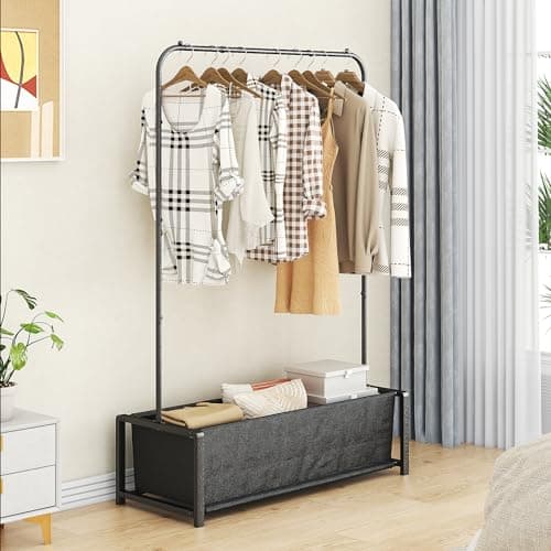 Black Heavy Duty Portable Garment Rack with Metal Shelf for Hanging Coats and Shirts
