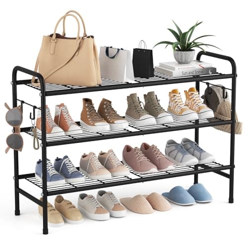 Sturdy 3-Tier Black Metal Shoe Organizer for Front Door, Closet, Garage, Dorm