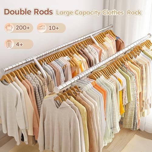 Raybee Heavy Duty Clothing Rack with Wheels, Load 630LBS, Adjustable 74" W x 25" D