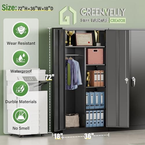 Greenvelly Black Metal Wardrobe Closet with Doors & Shelves
