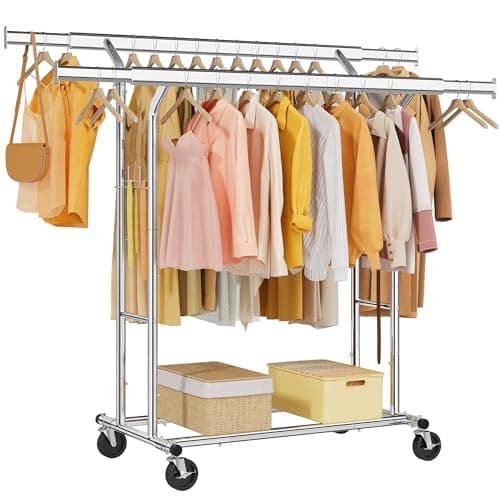 Chrome Heavy Duty Tajsoon Clothes Rack 350 LBS Hanging with Wheels