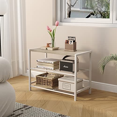 HOMEFORT Narrow 3-Tier White Oak Shoe Organizer Tower