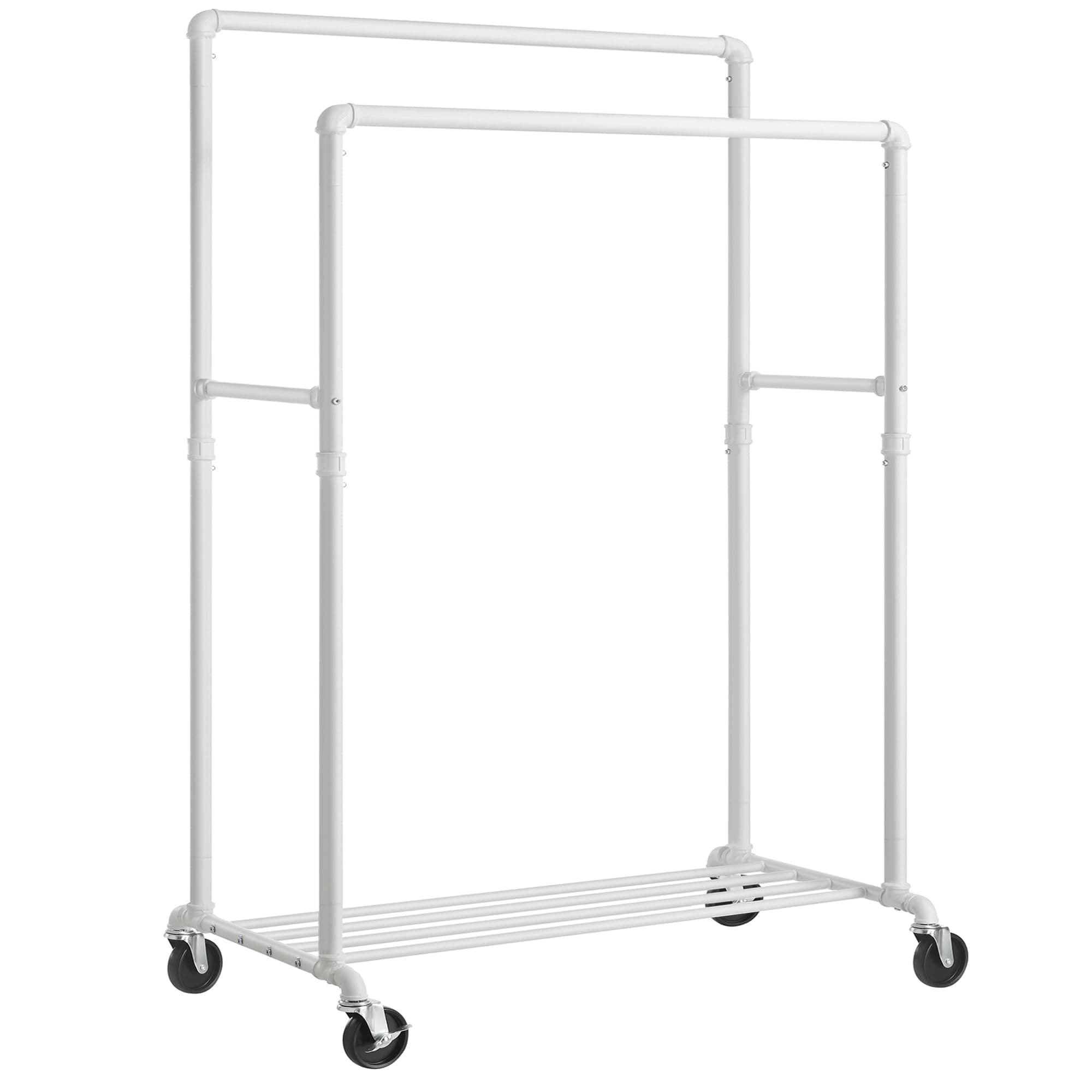 SONGMICS Heavy-Duty Double-Rod Clothes Rack, White with Casters Brakes