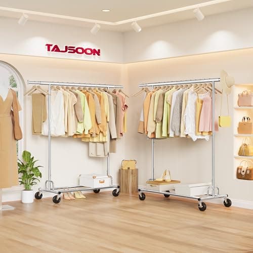 Chrome Heavy Duty Tajsoon Clothes Rack 350 LBS Hanging with Wheels