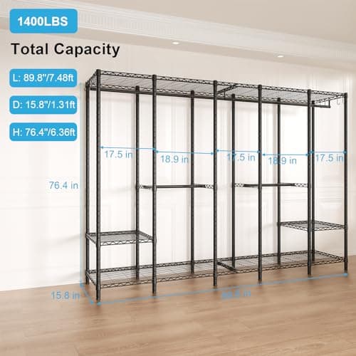 Ulif H50 Extra Large Heavy Duty Clothing Rack, Black, Max 1400 Lbs Load Capacity