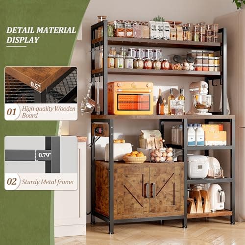EnHomee Rustic Brown Bakers Rack with Power Outlet & Storage