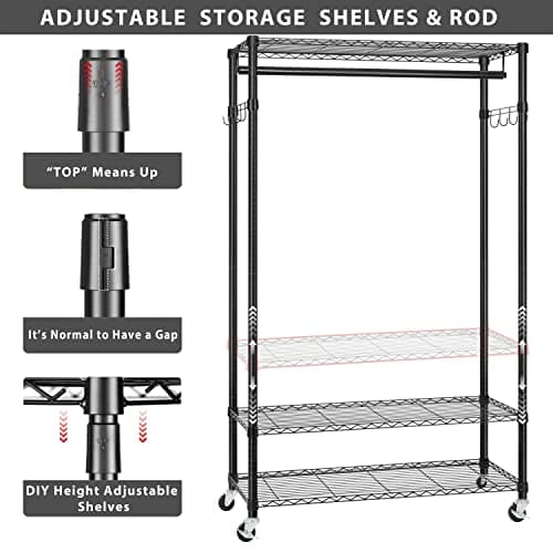 Finnhomy Heavy Duty 3-Tier Metal Clothes Rack with Lockable Wheels