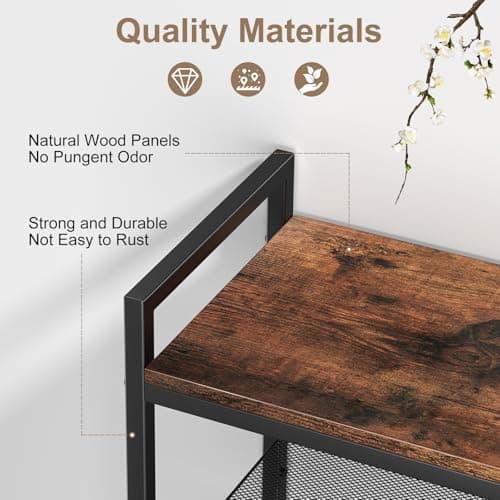 Height-Adjustable 4-Tier Metal Shoe Rack with Steel Frame and Hook, Sturdy Wooden Top