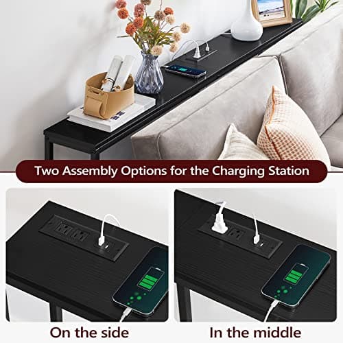Black Industrial Console Table with USB Ports CTHB18E01