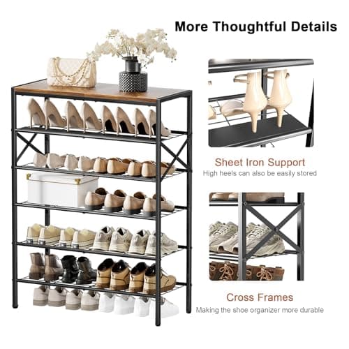 6-Tier Metal Shoe Organizer for Entryway and Closet
