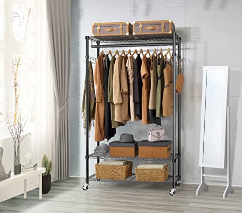 Finnhomy Heavy Duty 3-Tier Metal Clothes Rack with Lockable Wheels