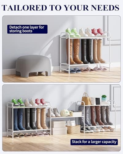 Kissette Stainless Steel Shoe Organizer - Sturdy Closet & Front Door Rack, Free Standing Shelf, White