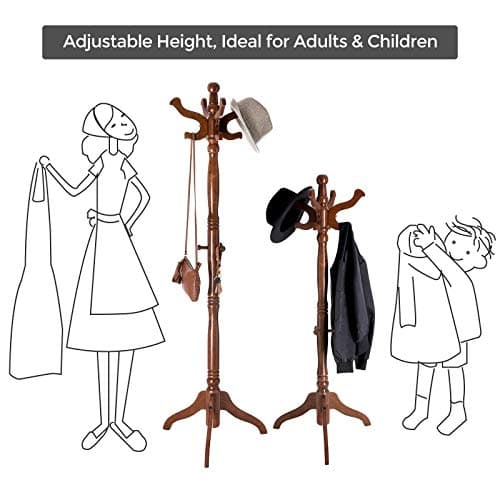 VASAGLE Free-Standing Coat Rack with 11 Hooks, Dark Walnut Base URCR05WN