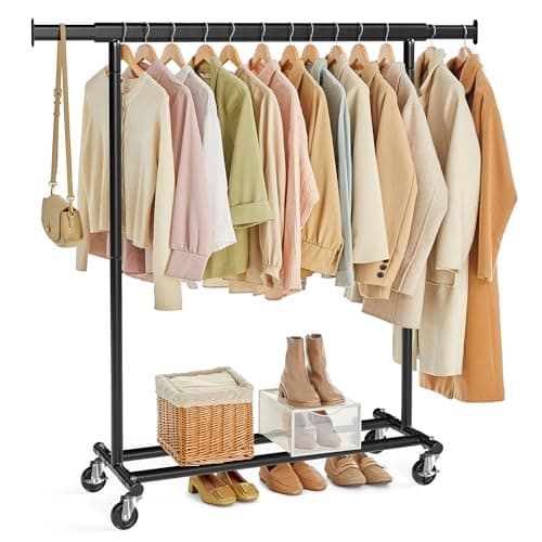 SONGMICS Portable Clothing Rack with Wheels, 220 lb Capacity, Extends Up to 52"